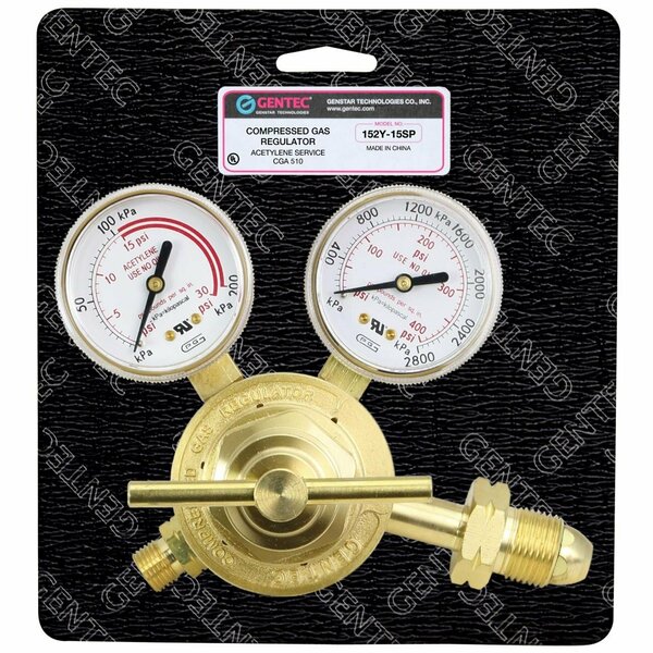 Gentec SINGLE STAGE MEDIUM/HEAVY DUTY REGULATORS, Single Stage MD Regulator, Acetylene, CGA510 152Y-15SP